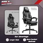 BOSSIN Racing Style Gaming Chair Office Computer Desk Chair with Footrest and Headrest, Ergonomic Design, Large Size High-Back E-Sports Chair, PU Leather Swivel Big and Tall Chair