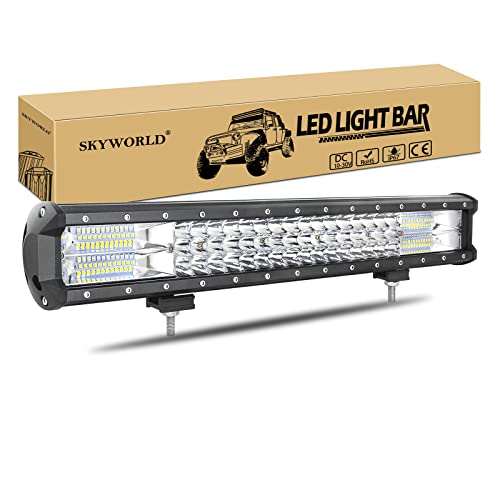 SKYWORLD 20 pulgadas 288W barra de luz de fila de LED triple, DC 12V-24V 6000K 7D LED barra de luz de conducción Punto de inundación Combo haz de luz de trabajo para Off Road Truck ATV UTV SUV 4WD Cover