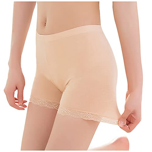 Goutique Womens Lace Short Skirts Safety Pants Leggings, Stretchy Ultra Thin Workout Athletic Anti-Empty Boxer Shorts Beige #TOP8
