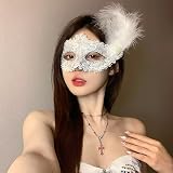 Hshenjhu Maska wenecka, maskarada, maska na oczy, koronkowa maska z piórami, srebrno-szara koronka, maska damska, na karnawał, bal maskowy, suknia wieczorowa, imprezę, Halloween, wesele, akcesoria