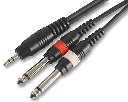 PULSE PLS00140 3.5 mm Stereo Jack to 2x 6.35 mm (1/4 Inches) Mono Jack Plug to Plug Lead, 1.2m, Black