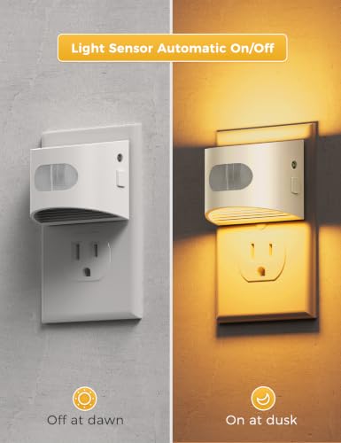 Image of L LOHAS LED Motion Sensor Night Light, Night Lights Plug into Wall, Amber | Plug in Night Light with Dusk to Dawn Sensor, 30-100lm Adjustable Brightness, White Housing 2 Pack