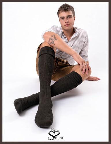 HerzSticht Herren Lange Trachtensocken 1er Pack (Modell: Silberdistel) Braun 43-46