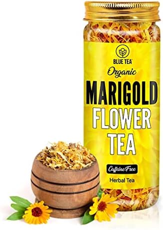 BLUE TEA - Marigold Tea - 25 gm - 25 cups | Natural Sun Dried Marigold Flower | RELIEVES PAIN | Caffeine Free - Flower Based - Herbal Tea - Non Bitter | Pet Jar