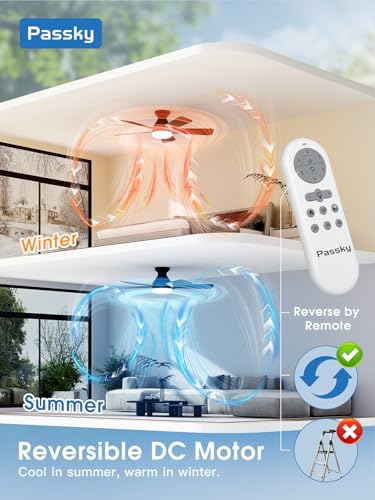 Image of Passky 42 Inch Smart Ceiling Fans with Lights, Low Profile, Alexa, Black | Remote /Alexa Voice Control, 6 speeds, Dimmable 3CCT Light, Quiet Reversible DC Motor, Timer, Memory, Flush Mount for Bedrooms
