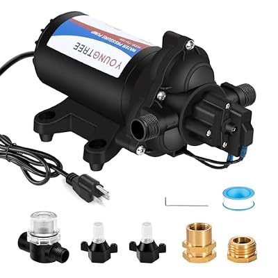 YOUNGTREE 110V Industrial Water Pressure Diaphragm Booster Pump 4.0GPM 50PSI On Demand RV Electric Water Transfer Pump 110Volt AC with Garden Hose Adapters for Irrigation Home Pool Draining Sprinkler