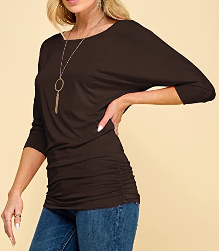 Made By Johnny MBJ WT822 Womens 3/4 Sleeve with Drape Top L Brown
