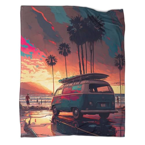 Plaid vintage surf art infroissable pour vos soirées cocooning au salon