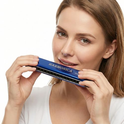 Image of Harmonica Key of C Major Polyphonic Mouth Organ Professional Musical Instrument for Beginners Students and Adults Perfect for Blues Folk Jazz Pop with Stainless Steel Cover (24 Hole)