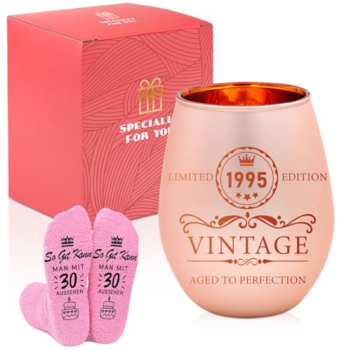 TCRZHHRX 1995 Cumpleaños Mujer, Regalos para 30 Años Mujer, regalos mujer 30 años, Regalo de Cumpleaños para Mujer, Copas de Vino y Calcetines Regalos para Esposa, Madres, Hermanas con Caja de Regalo