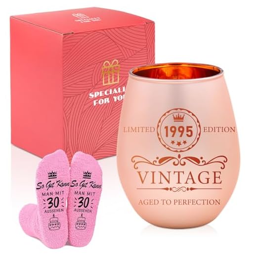TCRZHHRX 1995 Cumpleaños Mujer, Regalos para 30 Años Mujer, regalos mujer 30 años, Regalo de Cumpleaños para Mujer, Copas de Vino y Calcetines Regalos para Esposa, Madres, Hermanas con Caja de Regalo