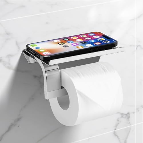 BAORELST Toilet Roll Holder Wall Mounted,Toilet Paper Holder With Shelf,304 Stainless Steel Toilet Roll Holders Dispenser,Chrome Loo roll holder