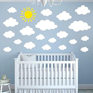 DECOWALL DS-8054 White Cloud Wall Stickers Decals Kids Nursery Room Bedroom décor Art Removable Living Girls Baby Decoration Cute Peel Home Sun Vinyl Cartoon Mural DIY Boys air playroom Window