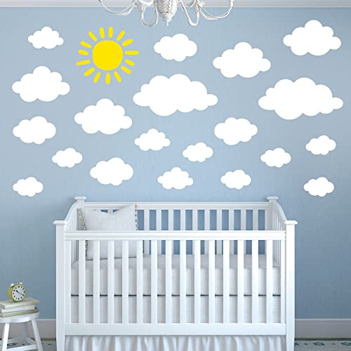 DECOWALL DS6-8054 White Cloud Wall Decals Stickers Nursery d?cor Kids Room Bedroom Sun Removable Baby Peel Stick Art Girls Vinyl Living Decoration Home Mural playroom Wallpaper Watercolor DIY