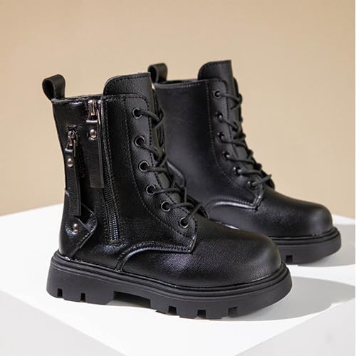 Boys Girls Ankle Boots Side Zipper Combat Boots Lace Up Fashion Short Booties Fall Winter Outdoor Shoes for Toddler/Little Kid/Big Kid3