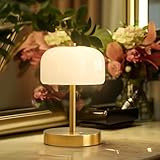 Oneach 9' Cordless Table Lamp, Gold Rechargeable Battery Operated Lamp, 3-Way Stepless Dimming Touch Lamps, Small Glass Bedside Nightstand Light for Bedroom Dining Table Living Room Shelf Decor