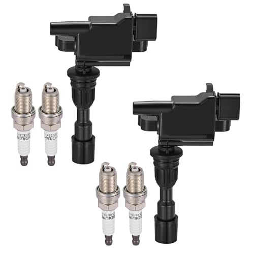 Image of 2-Pack UF408 Ignition Coils & 4-Pack 7090 Spark Plugs Kit Compatible with Mazda Miata 2001 2002 2003 2004 2005, L4 1.8L - Replaces 1788481 230253 521707 5C1202 72932012 C1339 & more