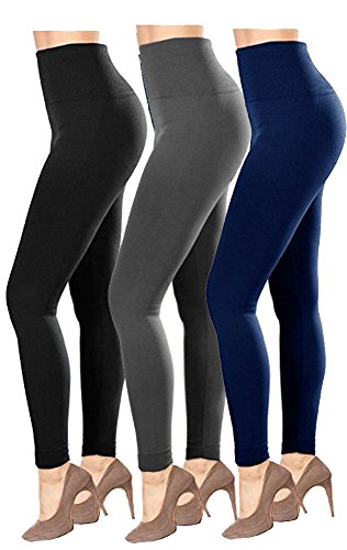 CLOYA High Waisted Fleece Lined Leggings - Sliming Thick Tights (L/XL, Bundle 1)