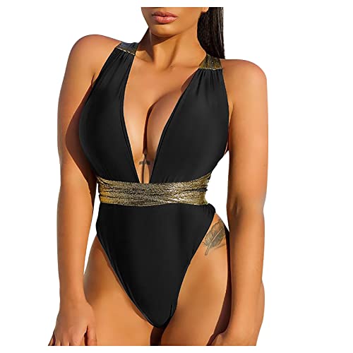 Maillot de bain à lacets galbant col en V plongeant maillot une pièce noir grande taille
