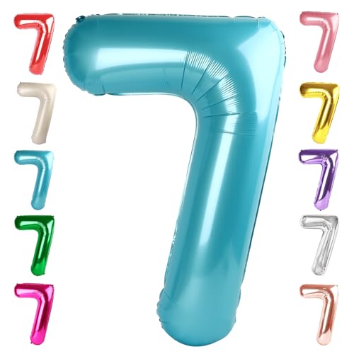Image of 7 Balloon Numbers Birthday Decorations, 40In Pearl Blue Balloons for Party | Eye-catching Appearance, Perfect Decorative Centerpieces, Convenient Self-sealing Structure, Widely for Various Occasions
