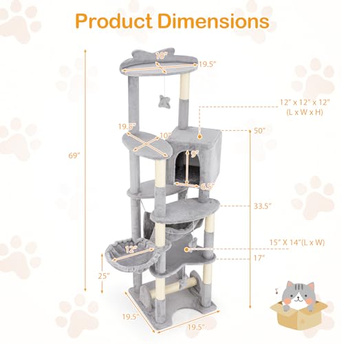 Árbol para gatos gris multi-niveles de 69 pulgadas miniatura 4