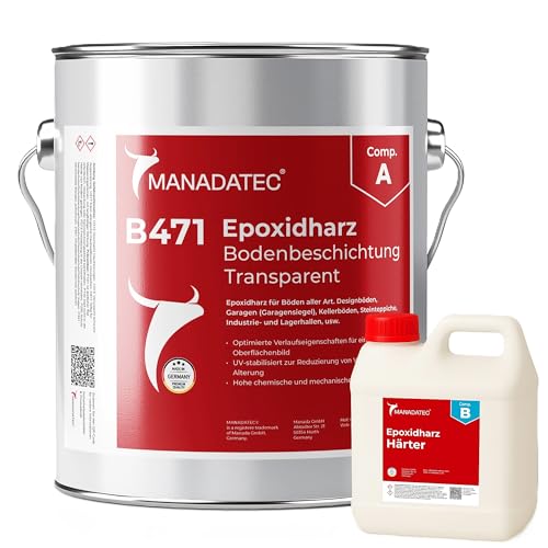 MANADATEC 2K Epoxidharz Bodenversiegelung Manadur B 471 Transparent I 6 kg I Lösemittelfrei, Umweltfreundlich & Glänzend I Ideal für Garage, Keller & Industrie