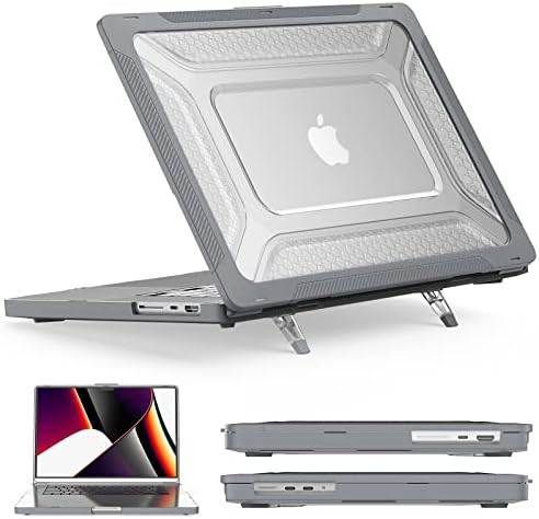 SEYMAC stock for MacBook Pro 14 Case 2022/2021 (Model A2442 M1 Pro / M1 Max) with Touch ID, Dual Layer Protective Hard Shell Case for MacBook Pro 14 Inch with Foldable Stand & Mouse Pad, Black