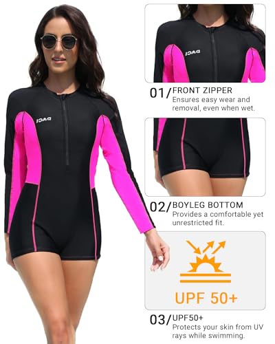 Image of Daci Women Long Sleeve Rash Guard One Piece Boyleg Swimsuit Zipper Surfing Bathing Suit UPF 50+