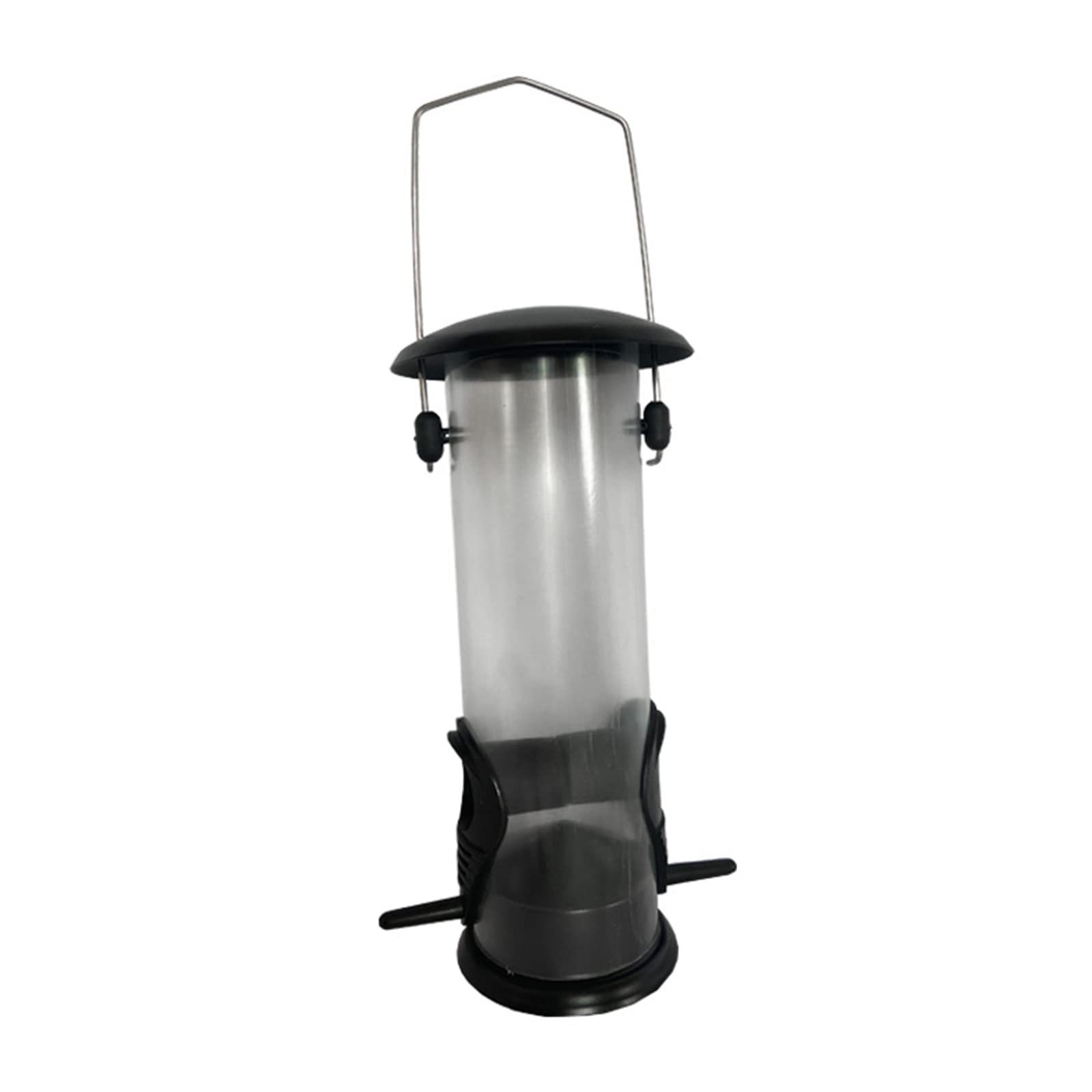Oushengsi Hanging Wild Bird Feeders Classical Transparent Plastic Tube Bird Feeders for Garden Yard Outdoor with 2 Feeding Ports Black Plastic Metal