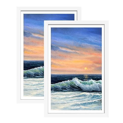 Image of LUCKYLIFE 12x18 Poster Frame White Set of 2, Display Pictures 11x17 with Mat or 12x18 without Mat, Wall Mount
