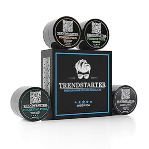 Men’s Premium Hair Styling Sample Pack – Matte Wax – Forming Paste – Thickening Fiber – Pomade Plus (1 Sample Box – Four 0.25oz Samples)