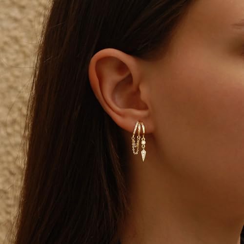 Gold Earrings For Women, Dangle Earrings 14K Gold Plated Huggie Chain Earring For Women Trendy Unique Small Hoop Earring Dainty Long Drop Tarnish Free Gold Jewelry2