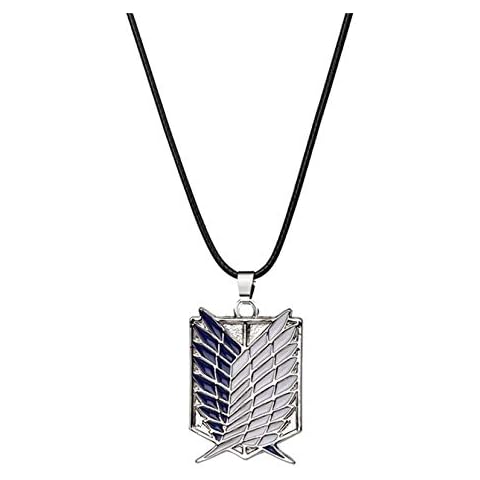 Yifnny Wings of Freedom Necklace, Survey Corps Logo Necklace Blue White Wings of Freedom Pendant Anime Necklace Cosplay Necklace Anime Jewellery for Men/Boys/Anime Fan/Teenagers (Silver) Cover