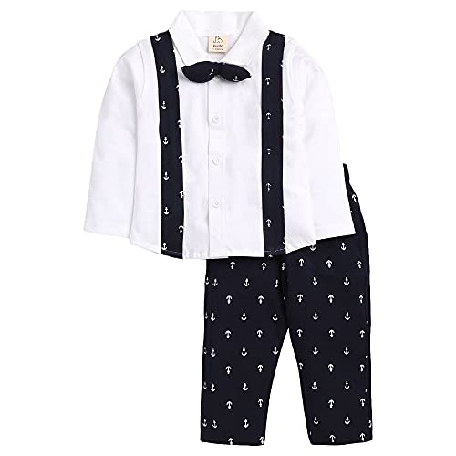 Buy Hopscotch Baby Boys Polyester Full Sleeves Shirt and Pant Formal Set in Navy Color For Ages