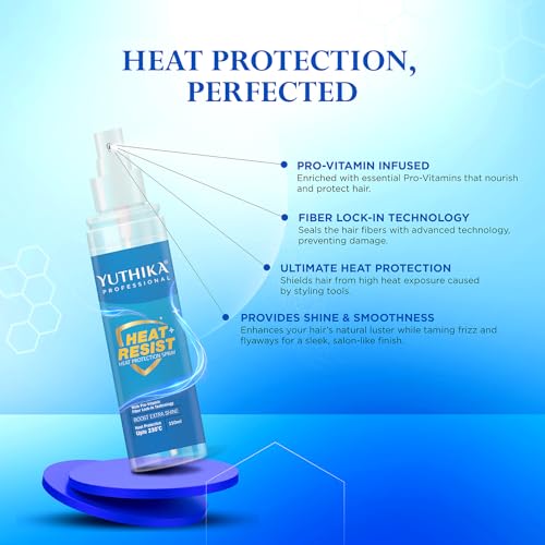 Image of Yuthika Professional Heat Protection Spray 150ml With Pro-Vitamin B5 & Fiber | Heat Protection up to 230C | Extra Shine Hair Spray Mist For Women & Men | Ideal For Styling, Curling & Straightening