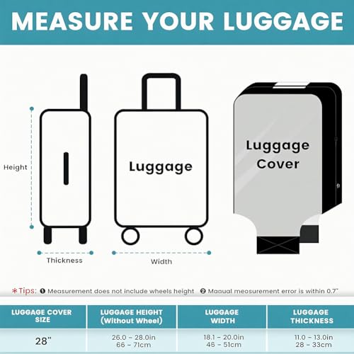 Luggage Cover Suitcase Protector Fits 26-28 Inch Luggage Waterproof Washable Dustproof Non Woven Fabric Protective Case for Travel Checked Baggage Commute Use Black with Velcro Closure2