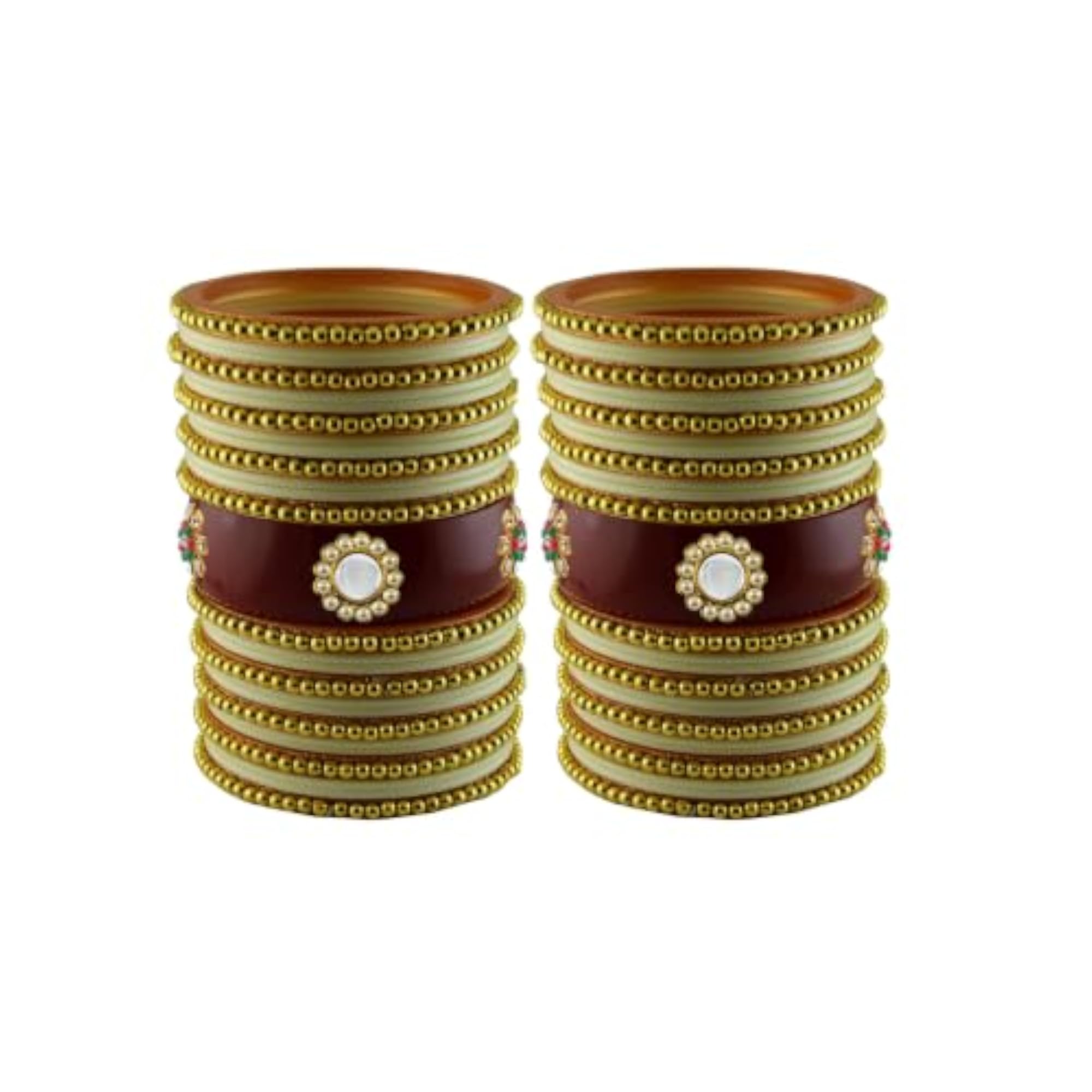 Women's Cream Acrylic Pack of 54 Moti Stud Bangles, Extra Large Size