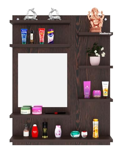 Image of Madhuran Ricco Engineered Wood Wall Mounted Dressing Table (Wenge Finish) Living Room Bedroom Bathroom Furniture Washbasin Accessories Decorative Craft