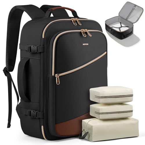 Image of HOTOR Travel Backpack for Women - TSA-Friendly Travel Bag with Multiple Compartments & 3 Packing Cubes, Water-Resistant & Comfortable, Perfect for Travel Essentials, Black, 18.5 inch x 13.0 inch x 8.3 inch