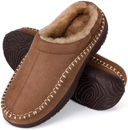 BOVTY Men's Moccasin House Slippers - Memory Foam Indoor Outdoor Shoes Warm Fuzzy comfy Slip-on