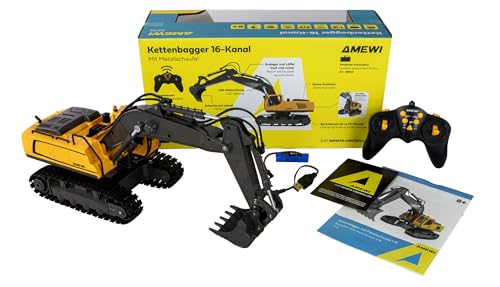Amewi Kettenbagger mit Metallschaufel 16-Kanal 1:18 RTR ferngesteuert RC Kinder ab 6 Jahre, Gelb