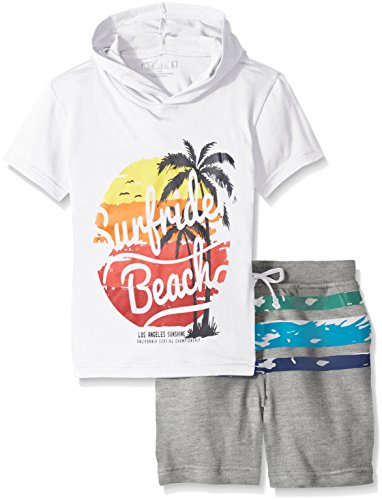 Image of Rebe1 Little Boys 2 Piece Set French Terry Short and Hoodie Short Sleeve Shirt, White /Heather Grey, X-Large /7