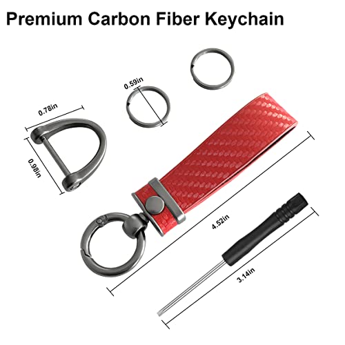 Auceli Carbon Fiber Car Keychain, Car Accessories Microfiber Leather Car Key Fob Holder With 360 Degree Rotatable Keyring (Red) #TOP1