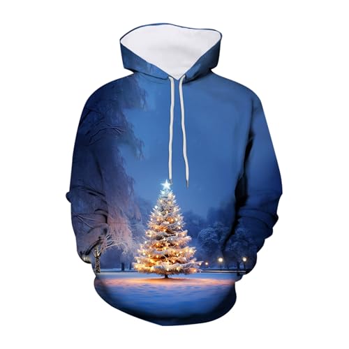 Generisch Sudadera con capucha de manga larga para hombre, diseño de árbol de Navidad, D, 6XL