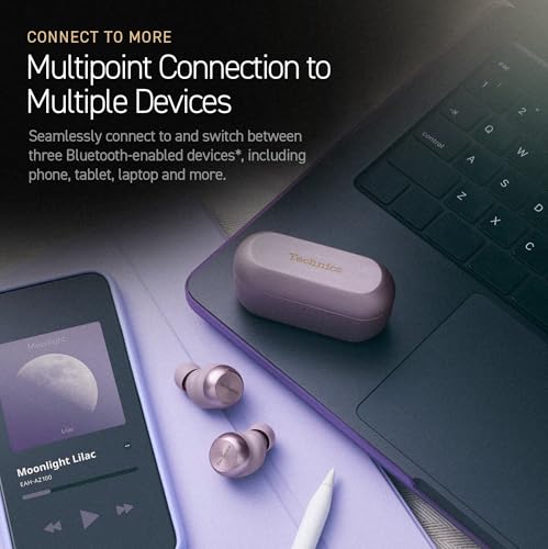 Image of Technics Reference Class HiFi Wireless Earbuds,Dolby Atmos with Head Tracking,Adaptive Noise Cancelling,3 Device Multipoint, 10-hr Battery,Wireless Charging Improved Fit -EAH-AZ100-V (Moonlight Lilac)