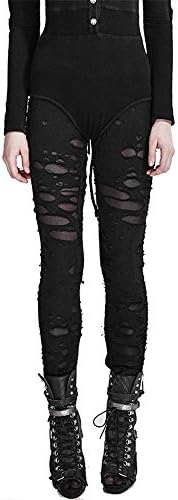 Peony ghost Punk Women Ripped Leggings Gothic Tattered Broken Close-Fitting Mesh Leggings