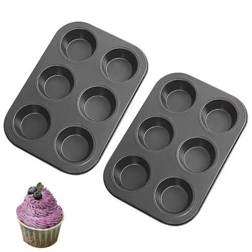 FUZVOL 2 PCS Muffin Trays,Carbon Steel Yorkshire Pudding Tray Muffin Pan Cupcake Tray,6 Cup Round Baking Mould for Cupcake,Yorkshire Pudding,Muffin&Meat Pie