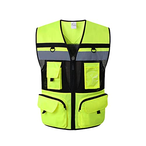 ERYUE Gilet di sicurezza riflettente,Gilet di sicurezza riflettente ad alta visibilità Tasca con zip Gilet di sicurezza Fodera in rete Traspirante, delicato sulla pelle e resistente all'usura Taglia M
