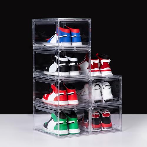 Image of 6 Pack Acrylic Shoe Boxes, Ultra Clear Shoe Boxes Stackable, Shoe Storage Box Sneaker Storage for Sneakerhead, Foldable Shoe Organizer with Magnetic Door, Professional Shoe Display Fits US Size 15