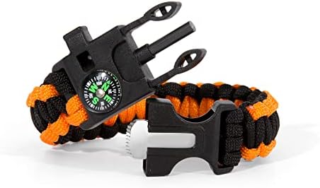 Flypeak Paracord Survival Bracelet - 5-in-1 Emergency Kit with Flint Fire Starter, Whistle, Compass, Parachute Cord, and More - Perfect for Hiking, Camping, Fishing, and Hunting